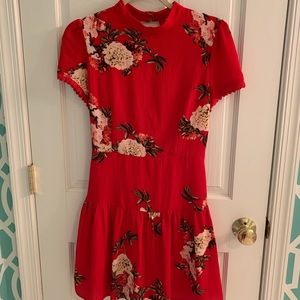 red floral entro mini dress